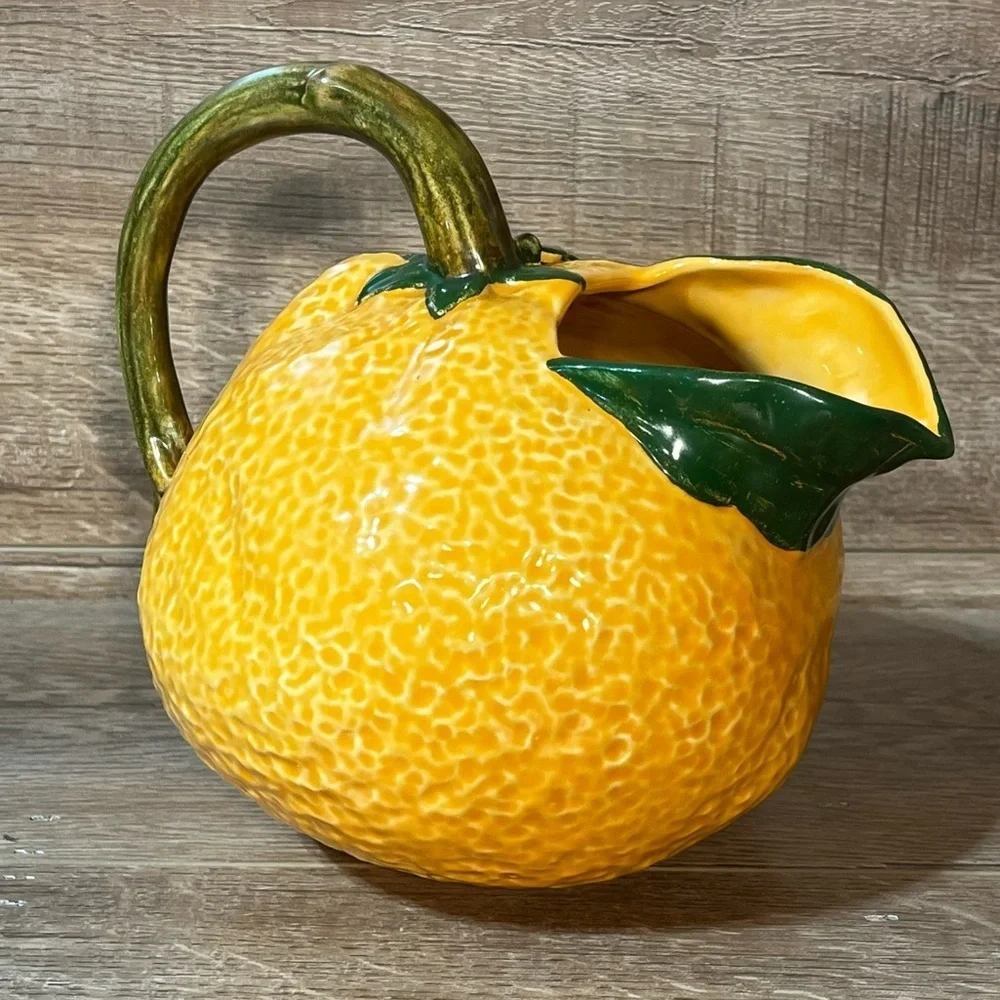 Orange Shaped Pitcher Decorative Water Pitcher Ceramic Glazed‎ Inside Vintage